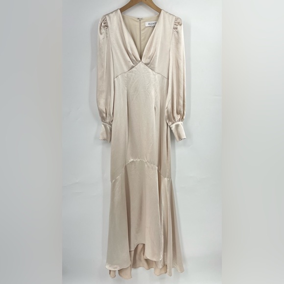 Elliatt XS Aleah Satin Dress Maxi Gown 0154 button cuff trumpet ruffle hi low - Picture 3 of 16